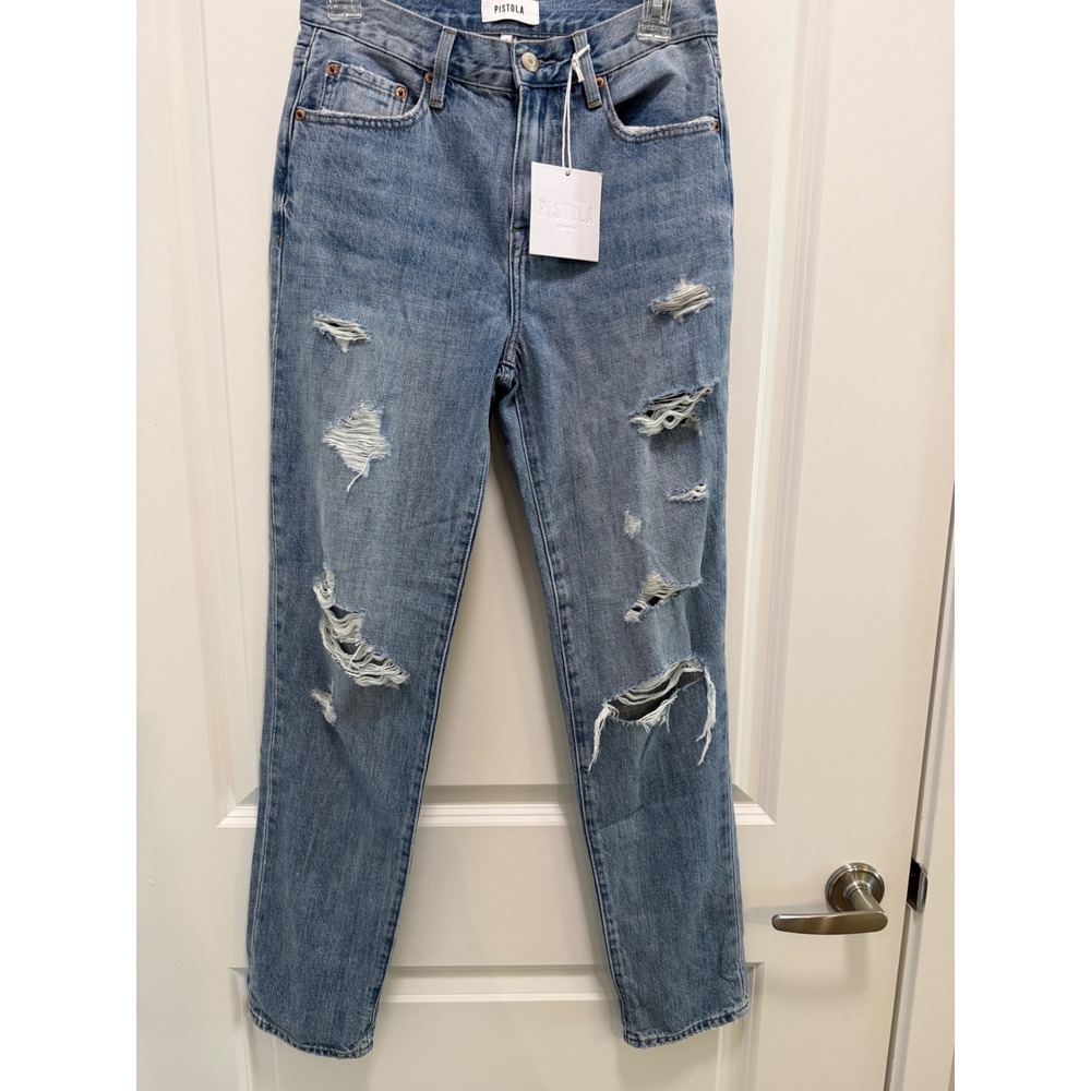 Pistola Presley High Rise Relaxed Roller Jeans Ridge Distressed Blue Size 25 NWT
